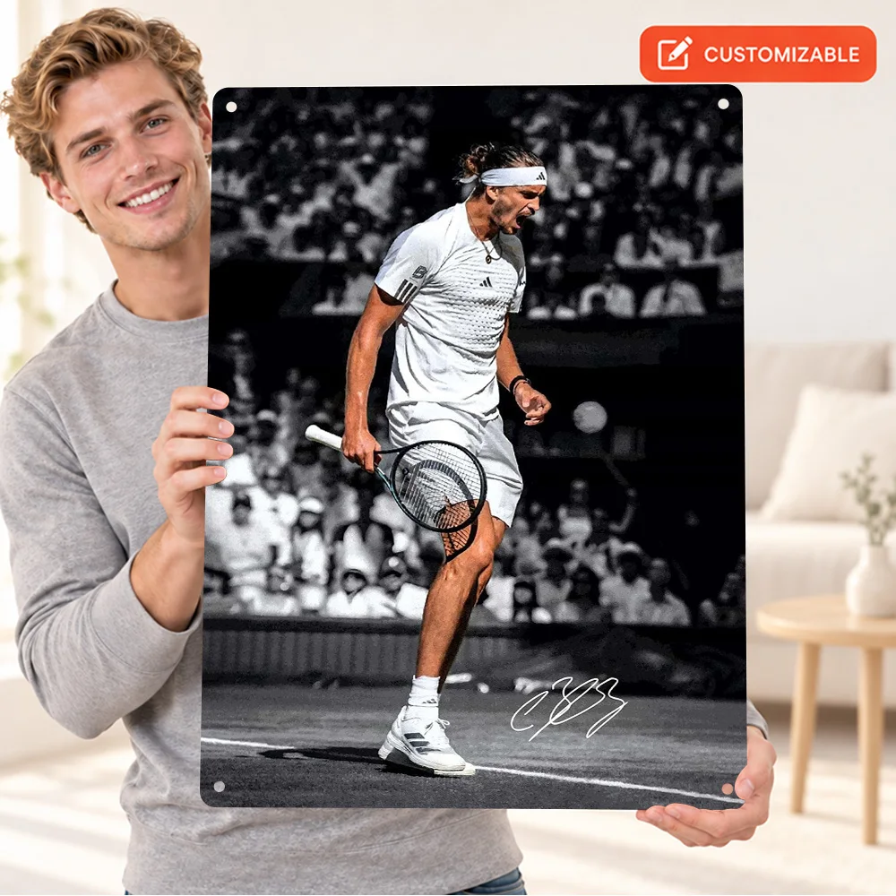 Alexander Zverev Racket Celebration Printed Poster Personalized Aluminum Metal Sign Victory Walk Wall Art For Tennis Clubhouse