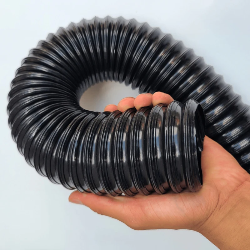 Black PU Plastic Tube Dust Suction Vacuum Fume Exhaust Hose Steel Wire Corrugated Pipe Air Tube Inside Diameter 25-50mm*1000mm