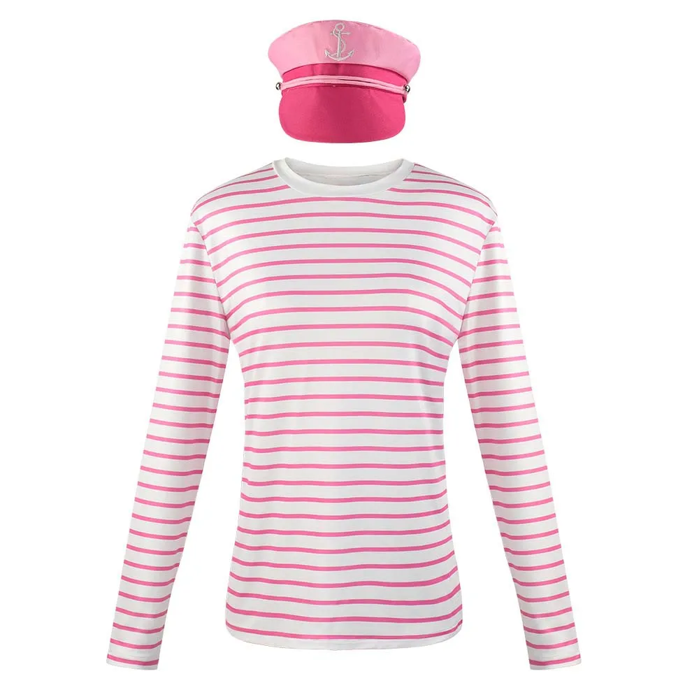 

Косплей из фильма для взрослых и детей, рубашка в розовую и белую полоску, розовые наряды моряка с шляпой капитана