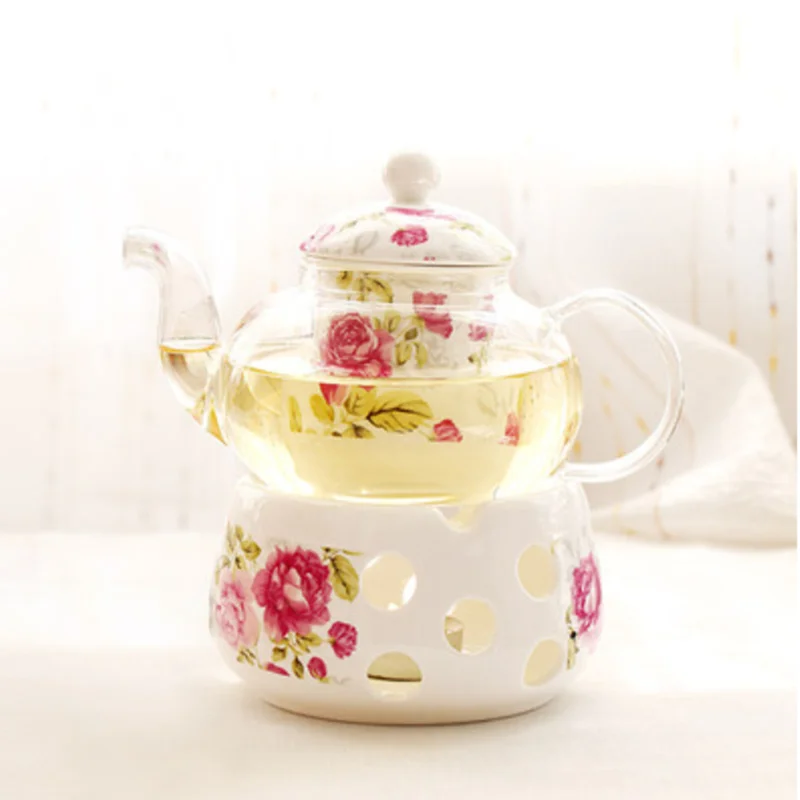 600ML European Bone China Teapot and Warmer Set Japanese Vintage Ceramic Teapot Luxury Glass Porcelain Afternoon Tea Set Home