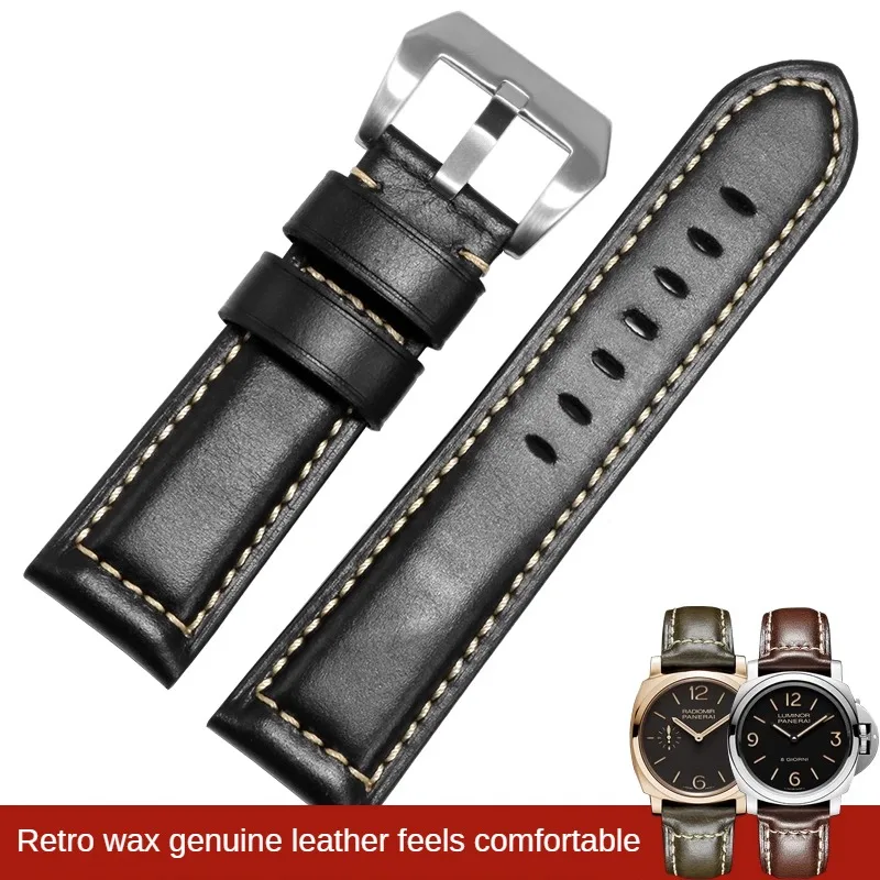 

Universal Various Brands Of Oil Wax Genuine Leather Watch Strap 20/22/24/26mm Flat Interface Crazy Horse Leather Watchband