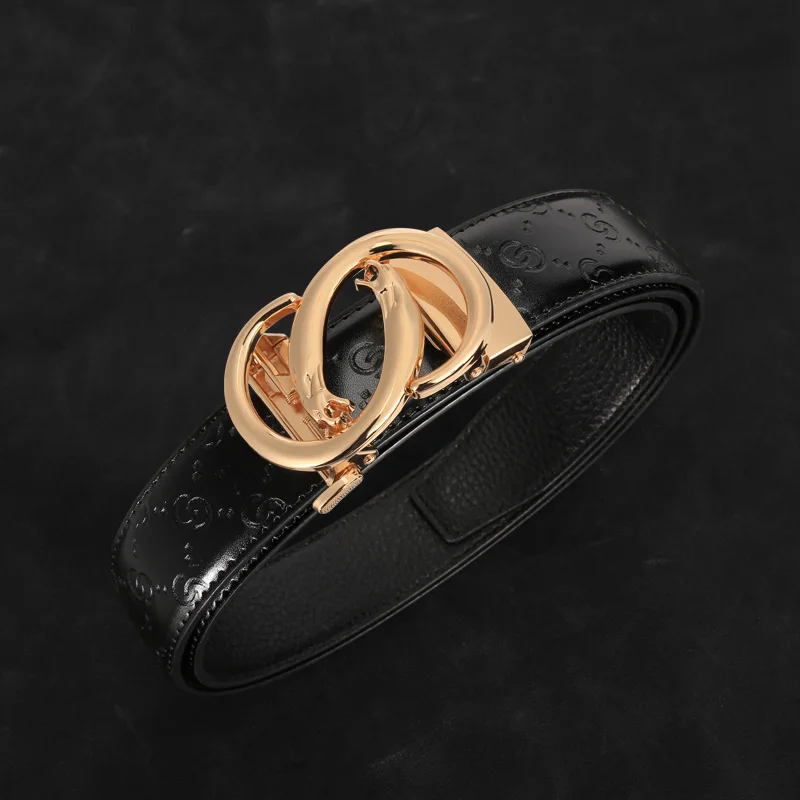1pc men's multi-color business casual adjustable leather belt with a snake-shaped metal automatic buckle and embossed lettering