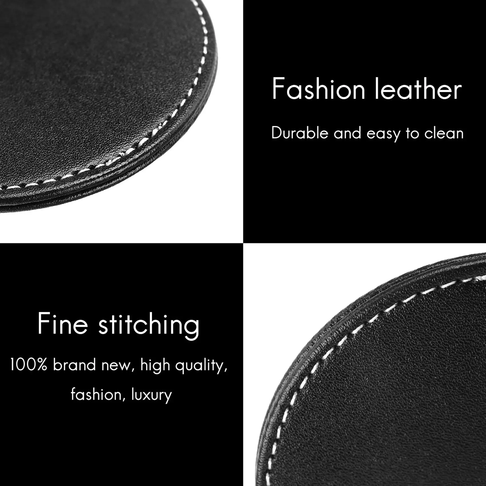 Set of 6 Leather Drink Coasters Round Cup Mat Pad for Home and Kitchen Use Black image 6
