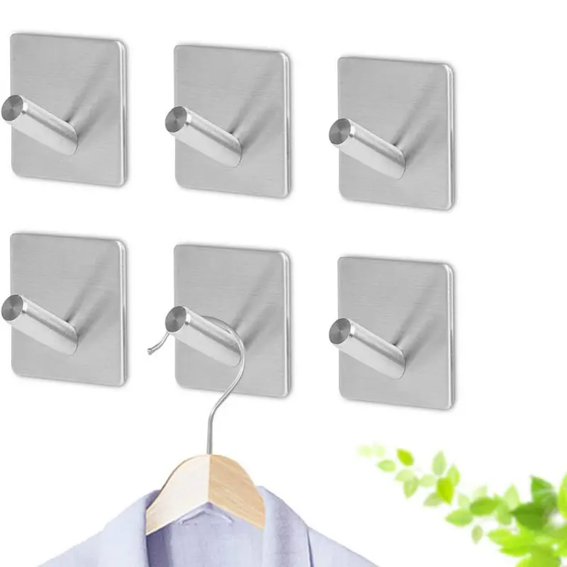 Wall Hook Storage Hanger Stainless Steel Wall Hook Self-adhesive Towel Key Umbrella Hanger Hook for Kitchen Bathroom Articles