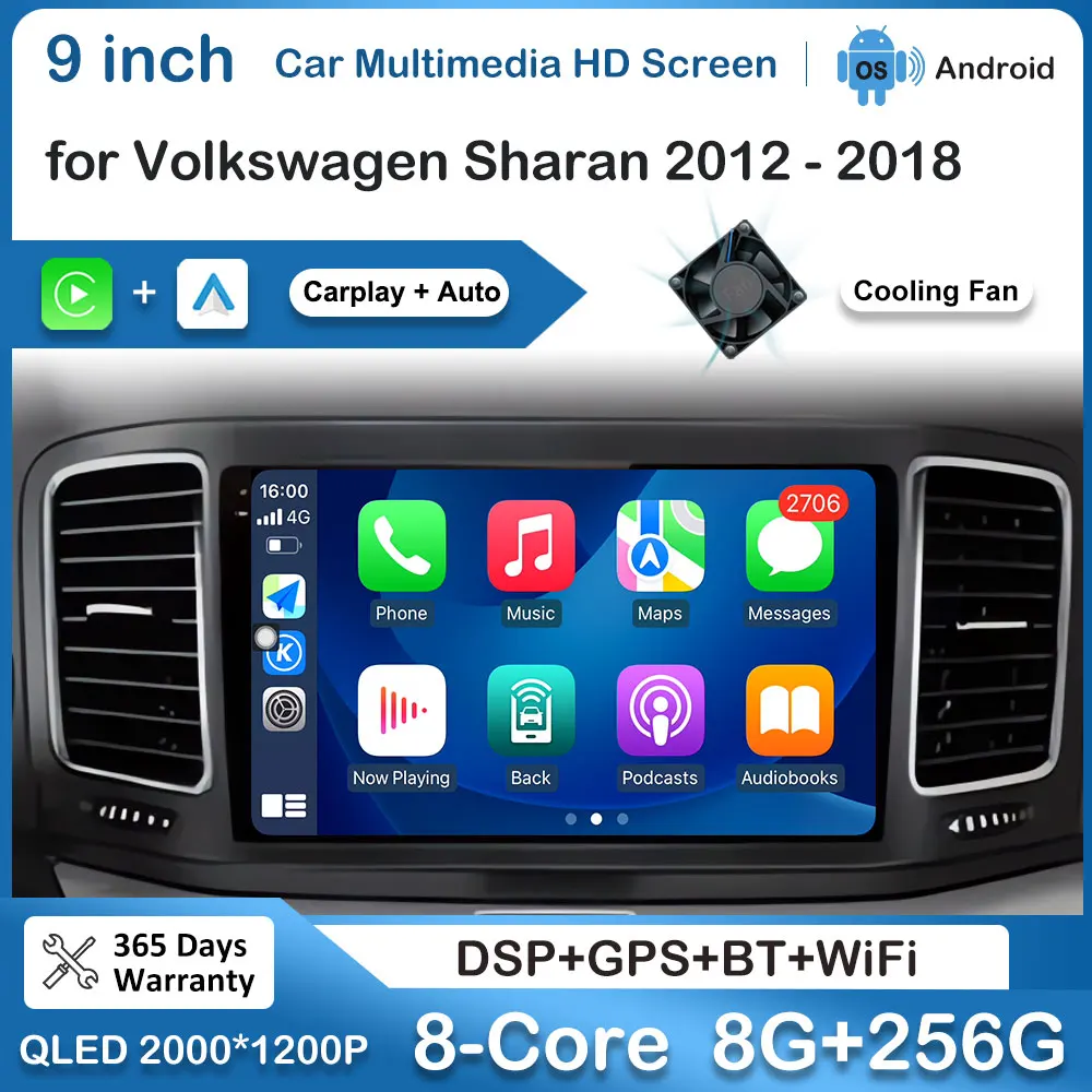 أندرويد أوتو 9 "نظام تحديد المواقع والملاحة لسيارة فولكس فاجن شاران 2012 - 2018 راديو السيارة مشغل وسائط متعددة IPS شاشة تعمل باللمس الصوت DSP ستيريو