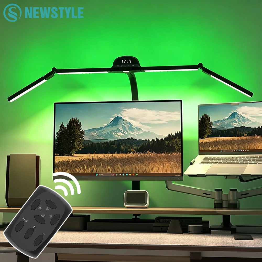 LED Vollspektrum Augenschonende Schreibtischlampe 120cm Ultra Helle RGB Dimmbare Computermonitor-Lampe Flexibler Schwanenhals 4-Kopf Schreibtischlampe