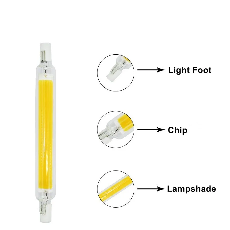 Led R7Sガラスチューブcob電球78ミリメートル118ミリメートルハイパワーR7SトウモロコシランプJ78 J118交換ハロゲンランプ50ワットac 220v lampadas