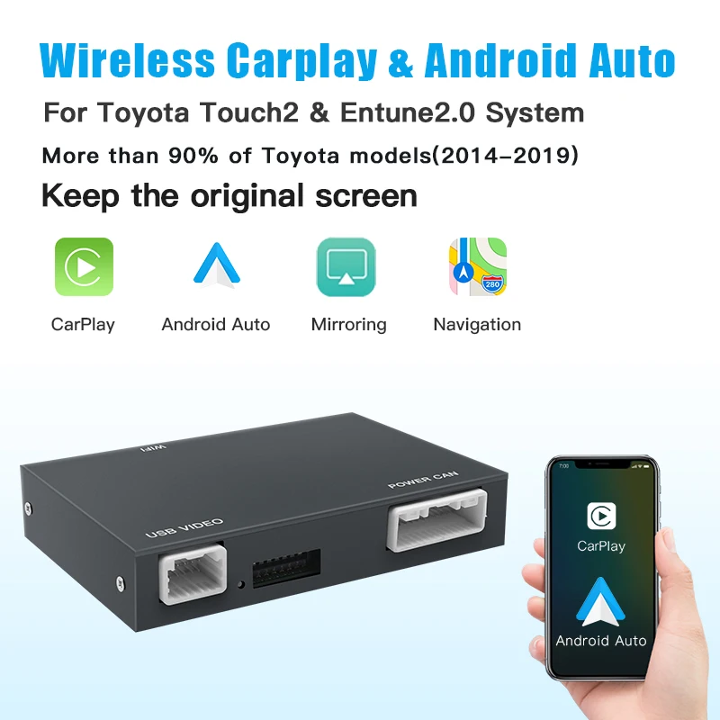 AUTOABC Wireless  Carplay Android Auto For Toyota  RAV4 Corolla Tacoma Camry CHR Tundra Highlander 4Runner multimedi decode