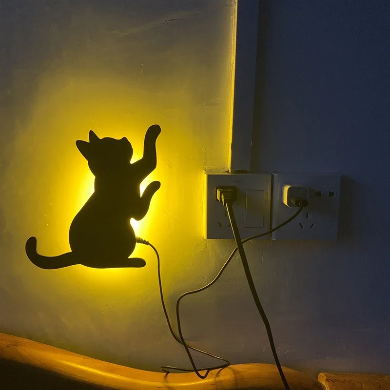 Led Cat Night Light with Motion Sensor Night Lamp Projector Lights Intelligent Sensor Light Sconces Battery Nightlight Art Deco