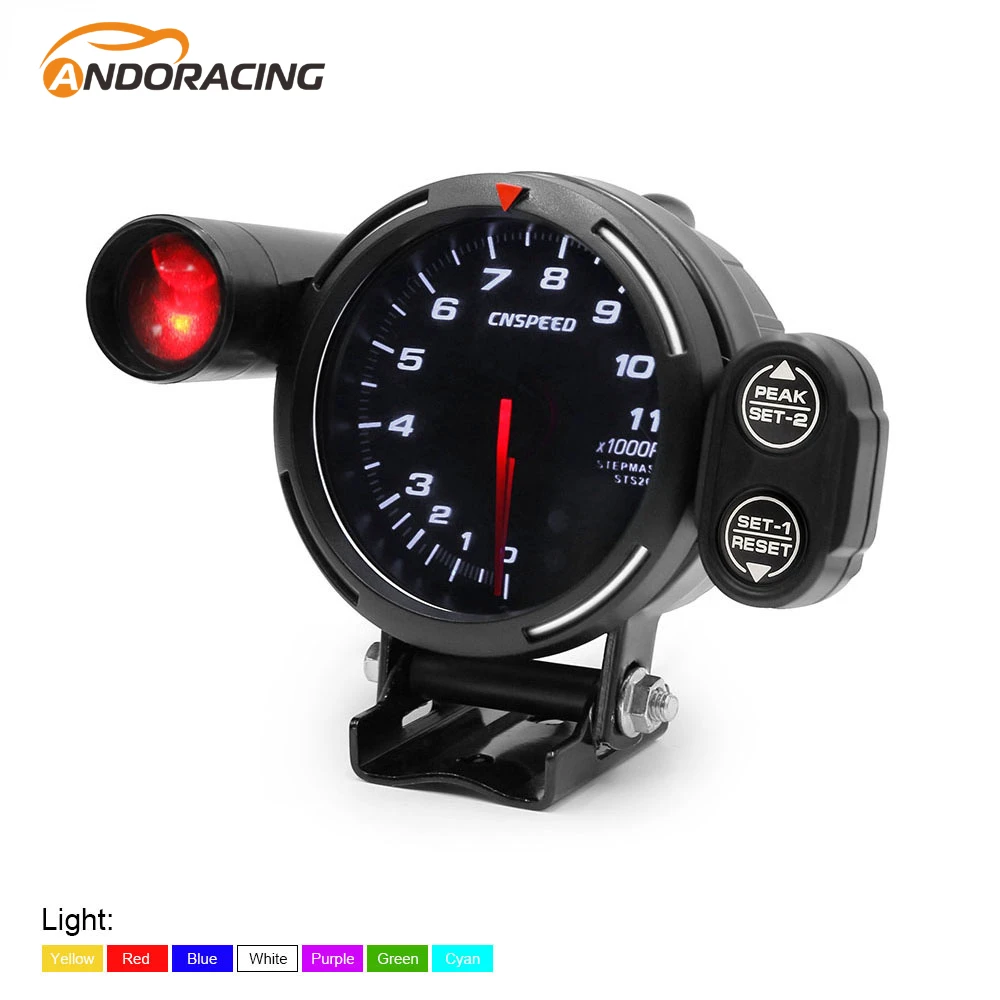 RPM Gauge Tachometer High Speed Stepper Motor 80mm 7 Colors 0 RPM 11000 Meter with Warning Light and Peak Warning YC101357