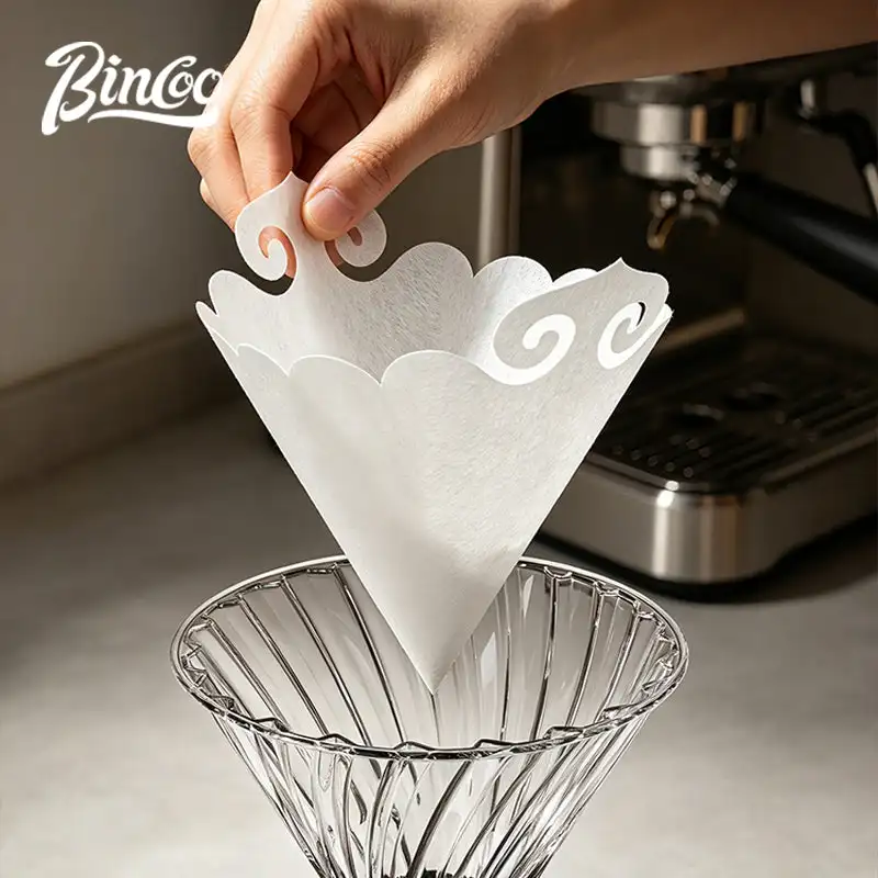 BINCOO V-Shaped Coffee Filter Size 02 Paper Pour Over Coffee Filter Tool Dripper Filter Paper Round & Fan Shaped