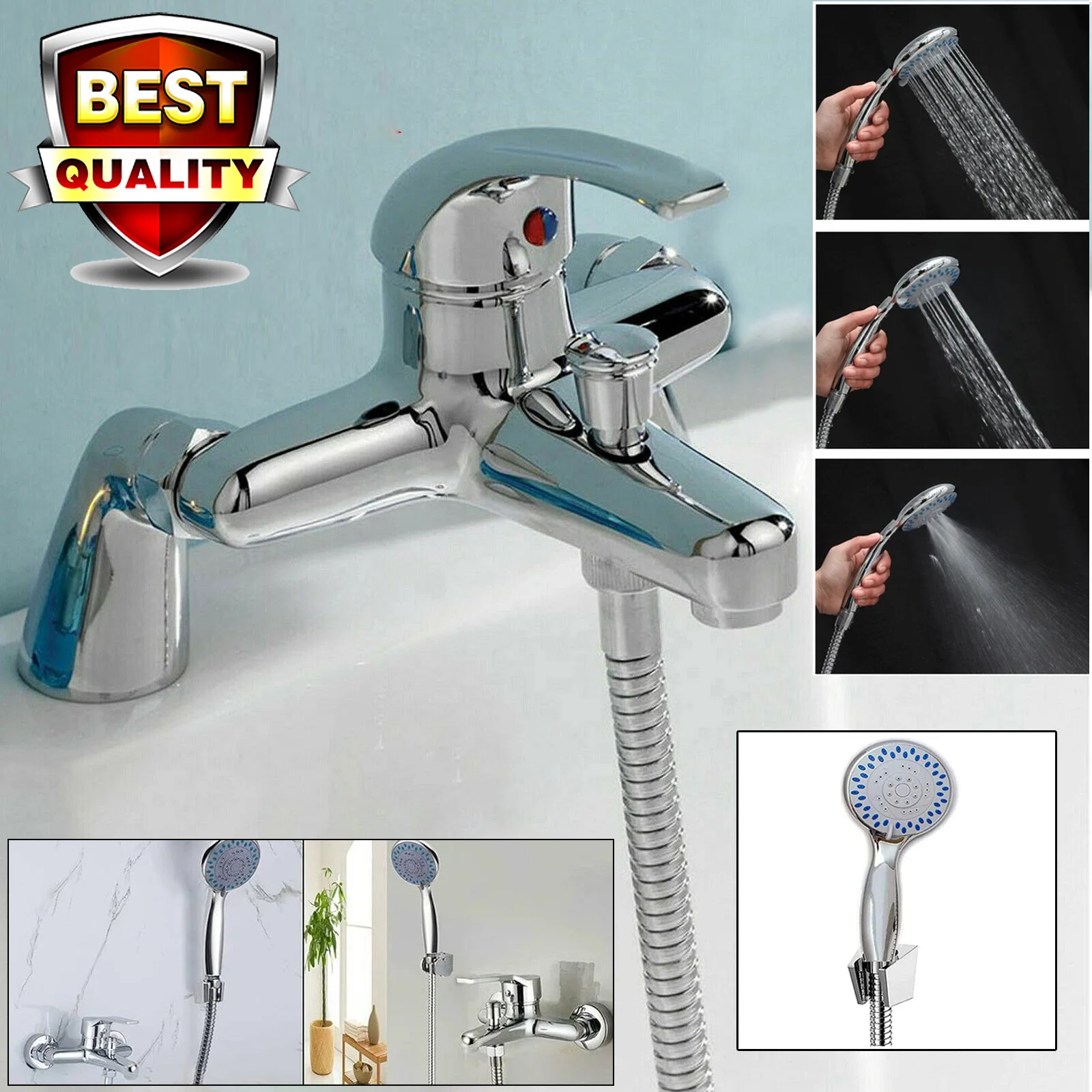 DayPlus Shower Mixer Taps for Bathroom Bath Luxury Chrome Solid Brass Sink Filler Shower Mixer Taps with HandHeld Shower Handset