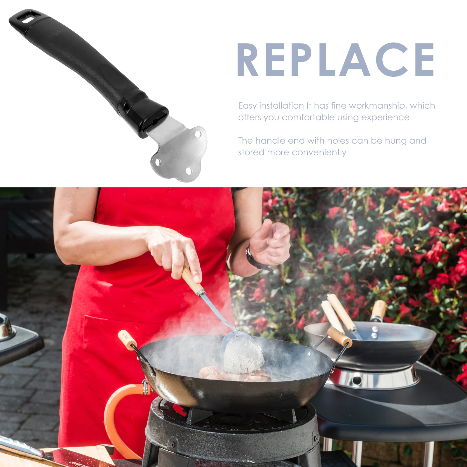 

1pc Bakelite Wok Pot Handle Replacement Heat Resistant Replacement Grip Ergonomic Long Handle Kitchen Accessory Black