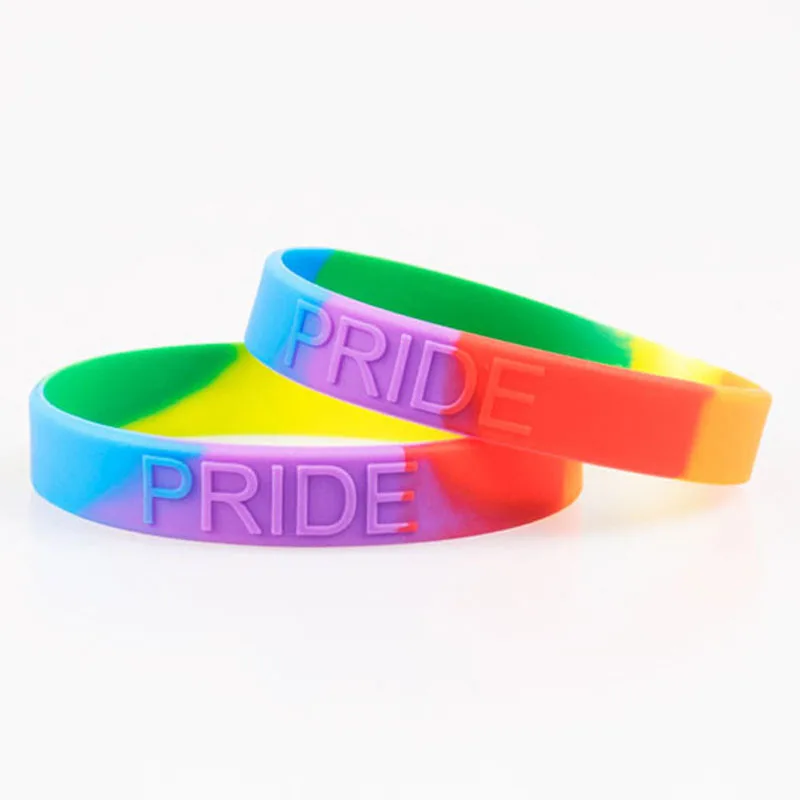 50pc Hot Sale New Fashion Rainbow Colour Gay LGBT Pride Silicone Wristband Letter Bracelet &Bangles Women Men Gift Jewelry SH083