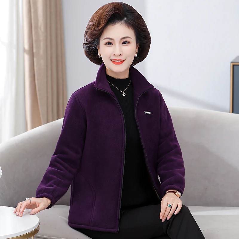 

Thiened Fce Верхняя одежда Толстовка для женщин среднего возраста и ли Весна Осень на молнии Long Sve ort Sle