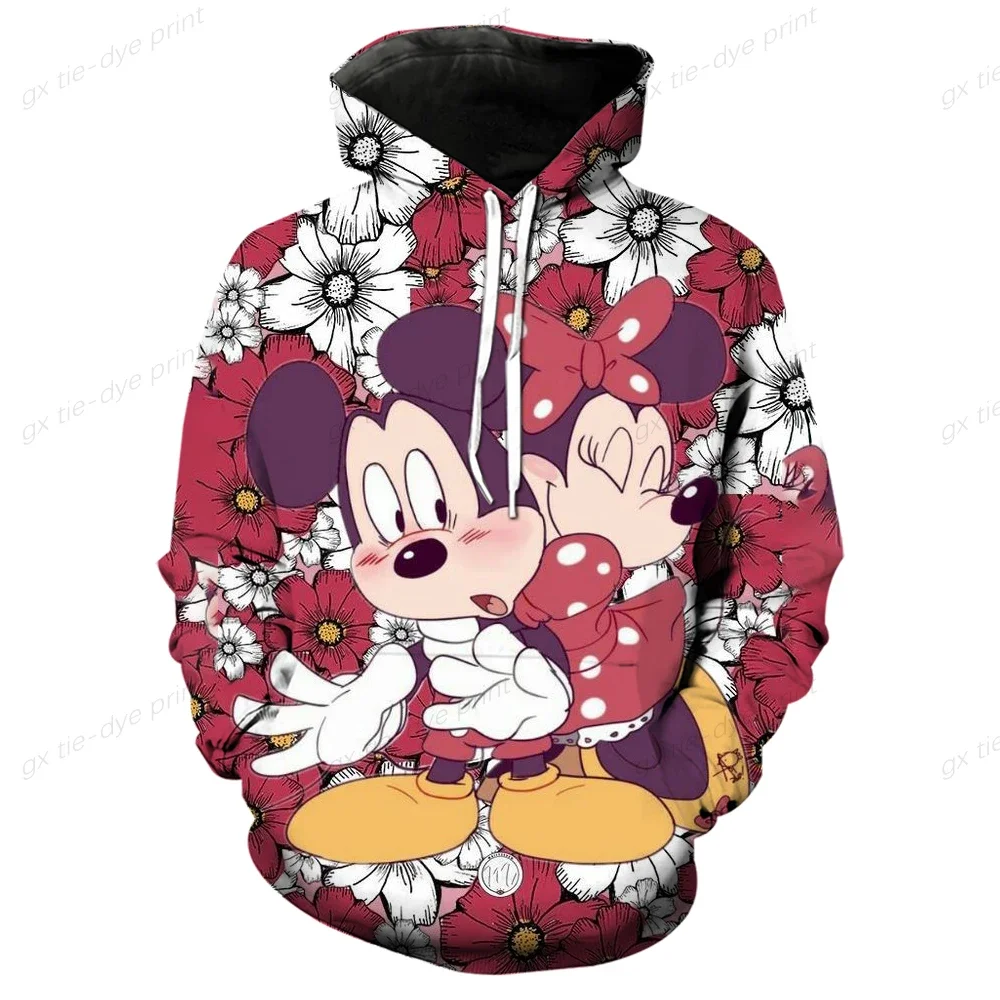 MINISO Boys Girls Hoodies Disney Men's Hoodies 3D Printed Pullover Mickey Minnie Men's Hoodies Oversized Men's Clothing