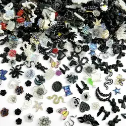 New Black Series Spider Bat Resin Nail Art Charms 3D Heart Ink Camellia Bowknots Dark Wind for DIY Cool Hairpin Nails Supplies