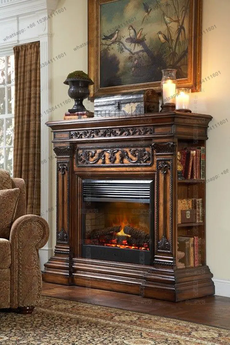 Customizable oak all solid wood European engraved American classical decorative fireplace