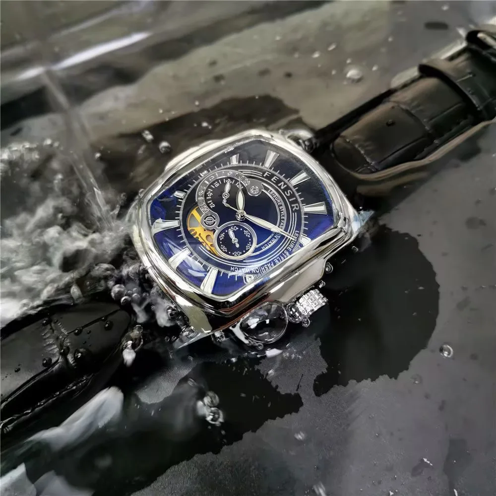 ساعات على الموضة الأوروبية والأمريكية الأكثر مبيعًا للرجال، ساعات كوارتز على شكل برميل النبيذ، ساعات عمل رجالية