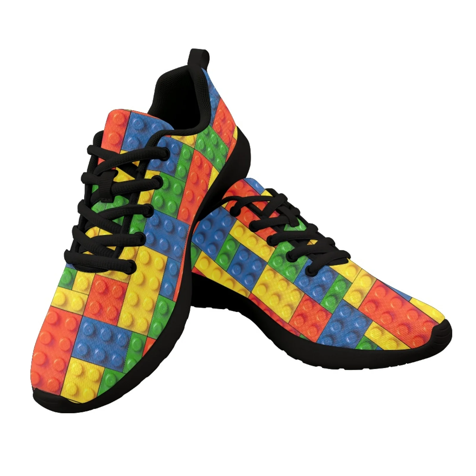 Blocks Pattern Summer Mesh Sport Jogging Running Shoes For Woman Lace Up Flats Men Casual Shoes Ladies Sneakers Tennis Shoes