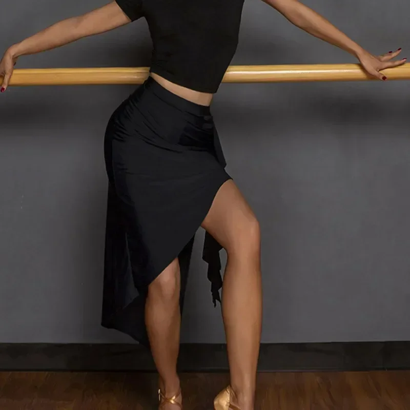 

Черные топы для латинских танцев, женские сексуальные женские танцевальные костюмы, стандартное танцевальное платье, тренировочная одежда, платья для джазовых соревнований, комплект юбки