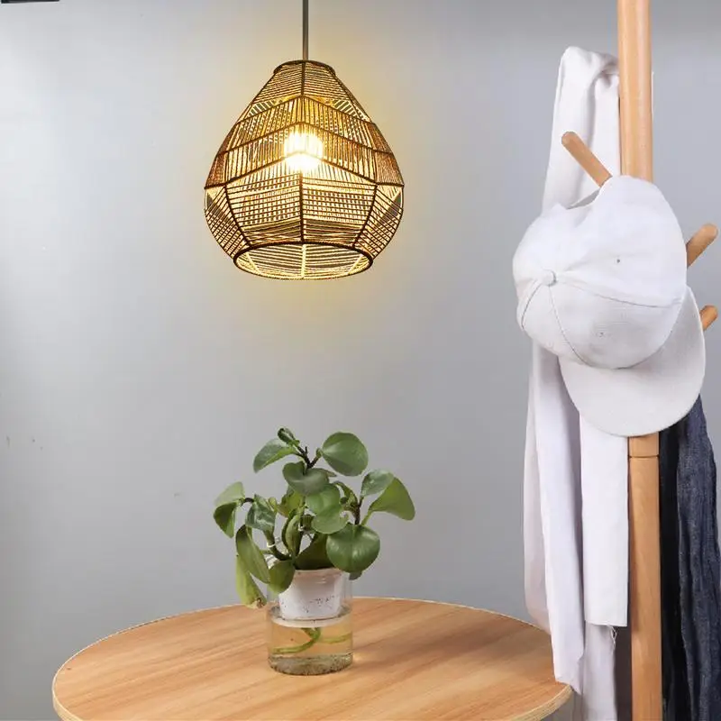 

Подвесная лампа, тень, бумажная веревка, ротанговый абажур ручной работы в стиле бохо, плетеная подвесная люстра для ресторана, гостиной