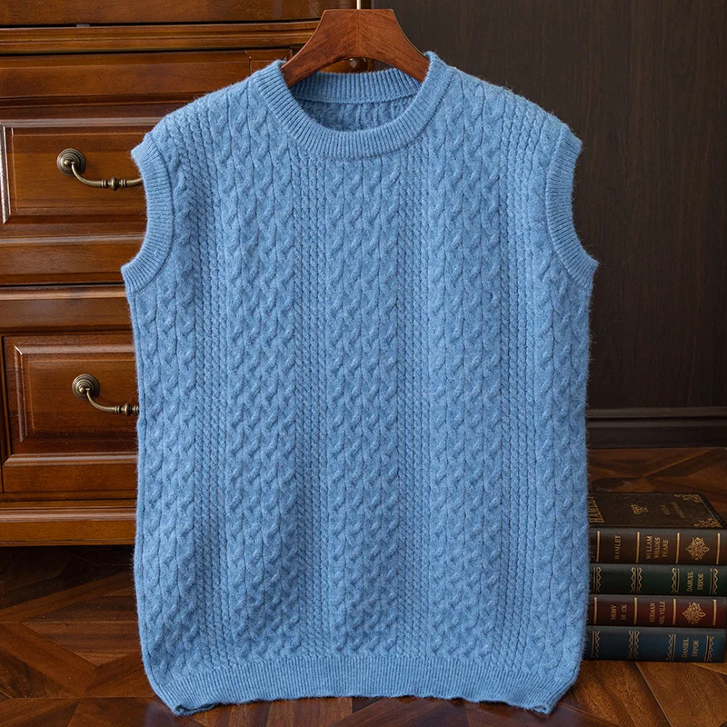 New Autumn and Winter Sleeveless Cashmere Vest Men Work Sweater Solid Color Knitted Thickened Vest Men High Quality