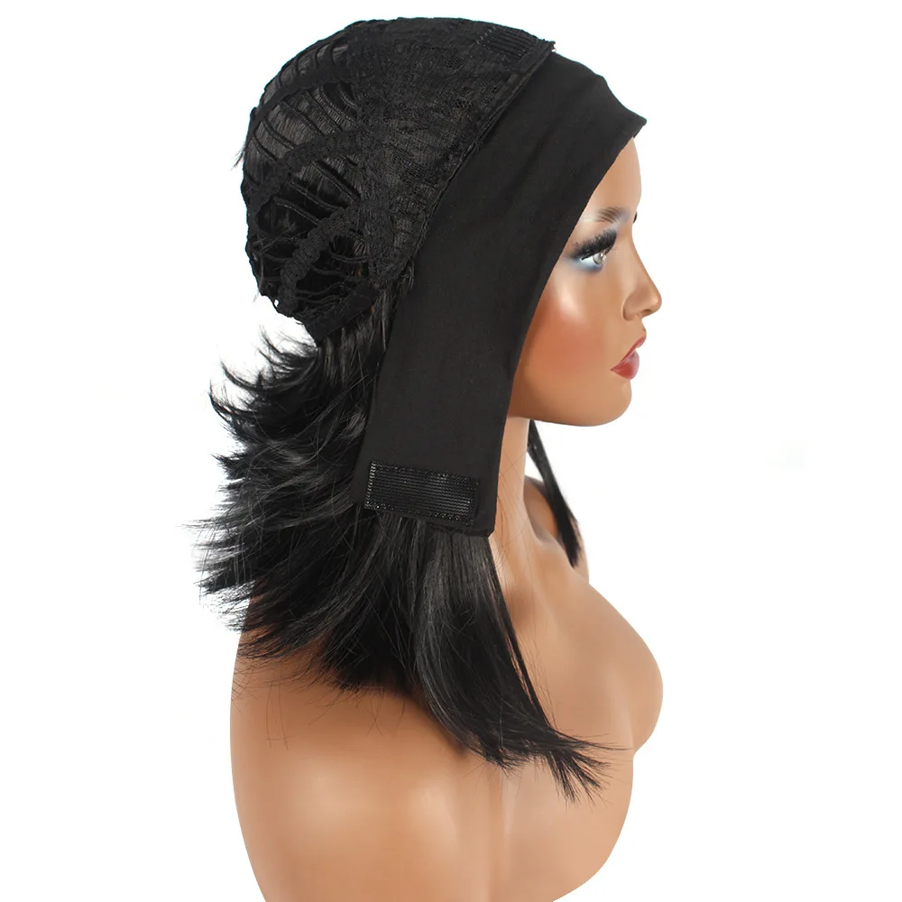 Versatile European and American Headscarf Wig Women's Fashion Inner Buckle Short Straight Hair Ice Silk Hairband