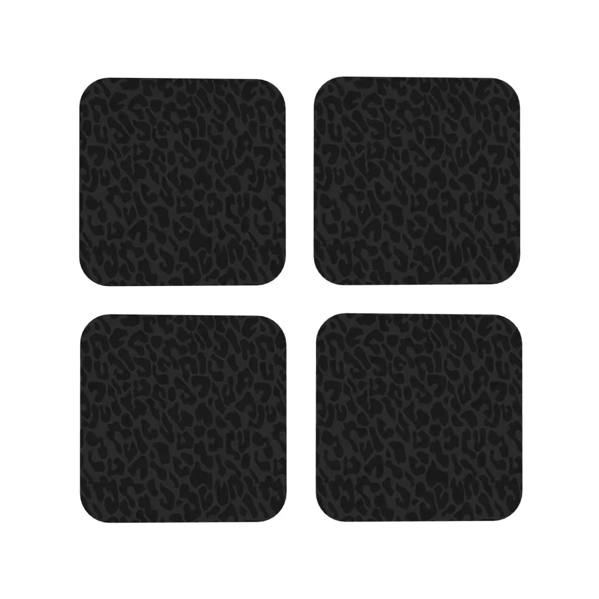 Black Leopard Print Coasters Coffee Mats Mug Cup Placemats Tableware Pads for Home Kitchen Dining Bar