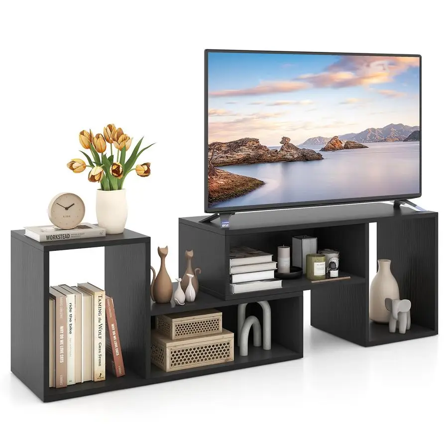 

LShaped TV Stand, TV Entertainment Center with 4 Storage Cubes amp Rotating Shelves, Wood Bookcase for TVs up to 55 Inch, Sturd
