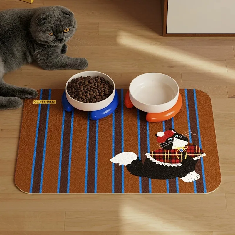 Cute Geometric Pet Placemat for Food and Water Waterproof Leather Dog Cat Feeding Mat Easy to Clean Pet Supplies