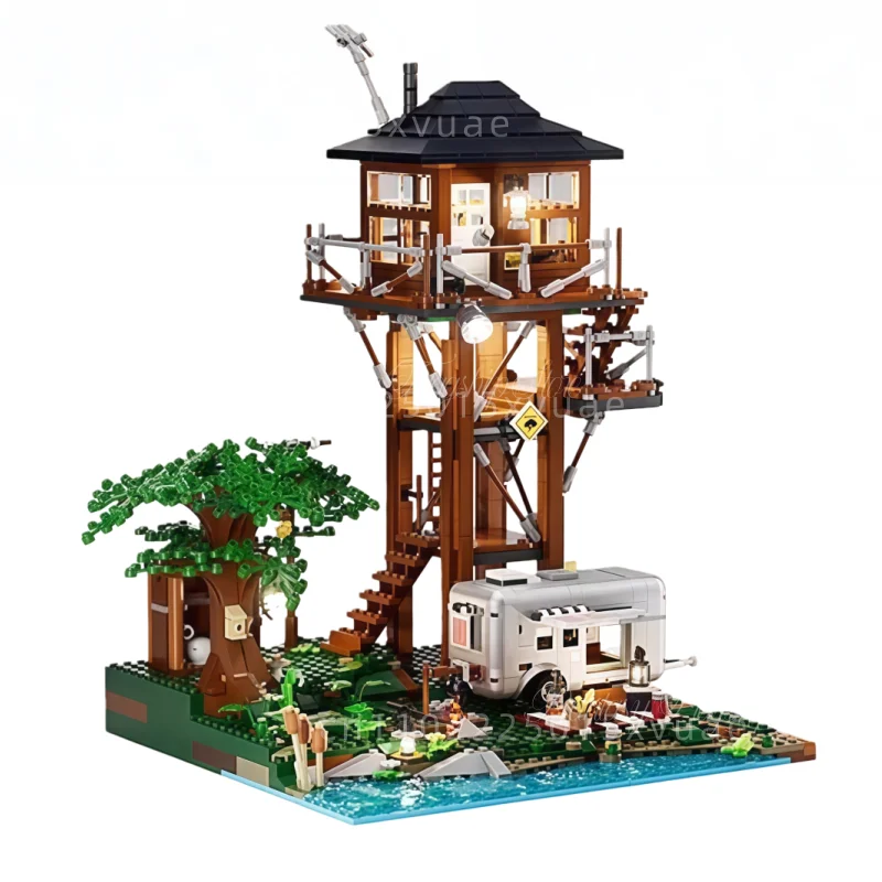 Colección de casas Vintage, bloques de construcción, cabina de montaña Islandia, campamento al aire libre, modelo ensamblado, juguetes, regalos coleccionables