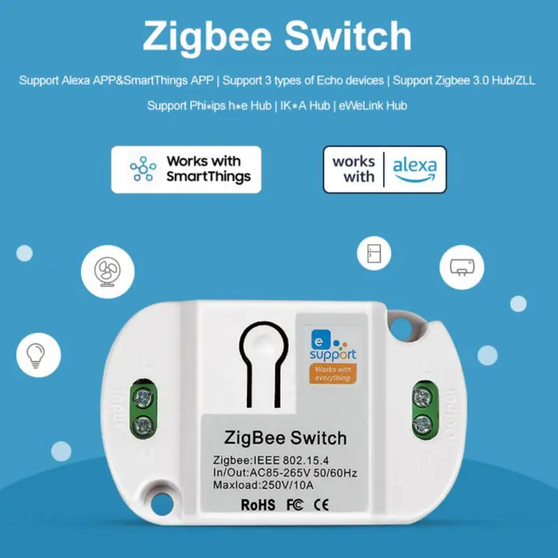 Breaker Module Zigbee Smart 10a App Remote Control Support Alexa Smartthings Ewelink Switch Wireless Switch Smart Switch