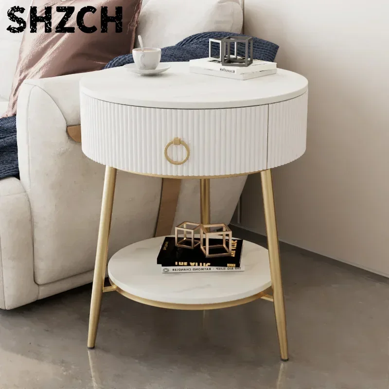 Trendy Circular Stone Top Foyer Brew Spot Unique Couch Adjacent Salon Table Night Storage Modern Flair Furniture