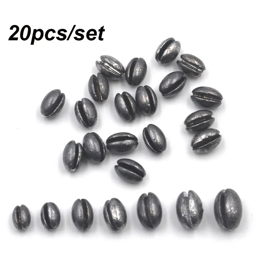 20 unids/bolsa 1B a 7B Premium sólido ovalado Split Shot plomo plomo en forma de frijol peso plomo accesorios de señuelo de pesca