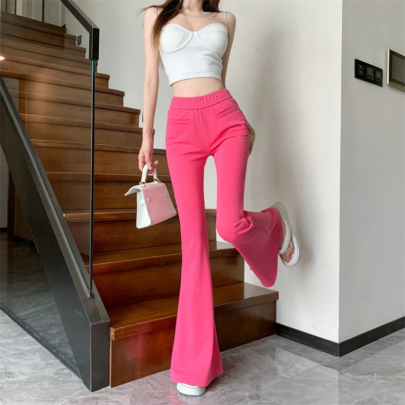 

High Waist Slim Elastic Tight Slim Casual Pants Floor Dragging Pants Women Flare Pants Fashion Trousers Sweet