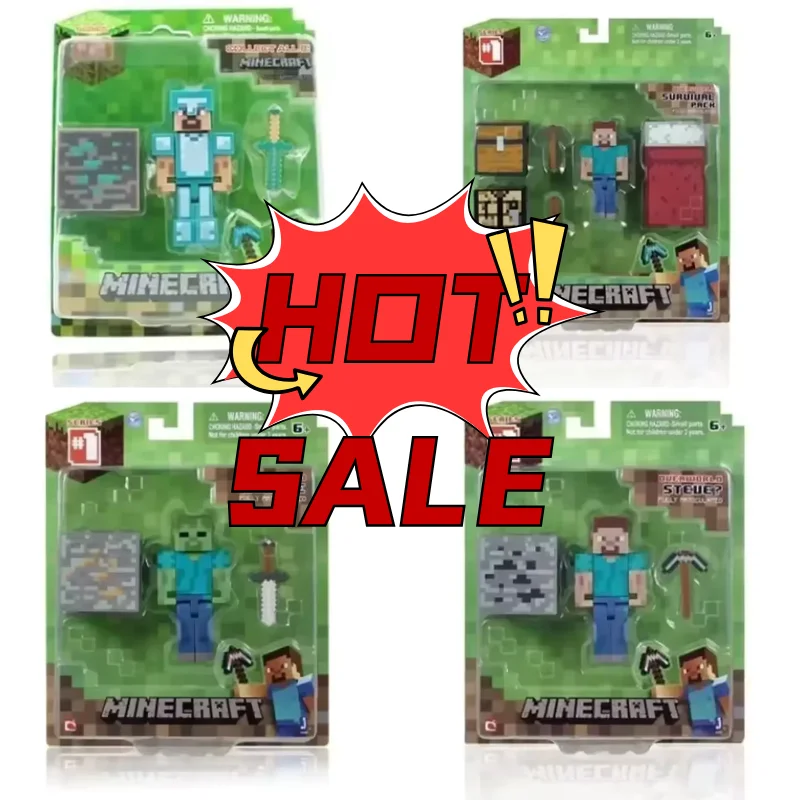 Nuevos Minecrafts Steve Alex Zombie Villager modelo de figuras de acción Anime MC juego rompecabezas ensamblado muñeca de juguete Mini arma regalos para niños