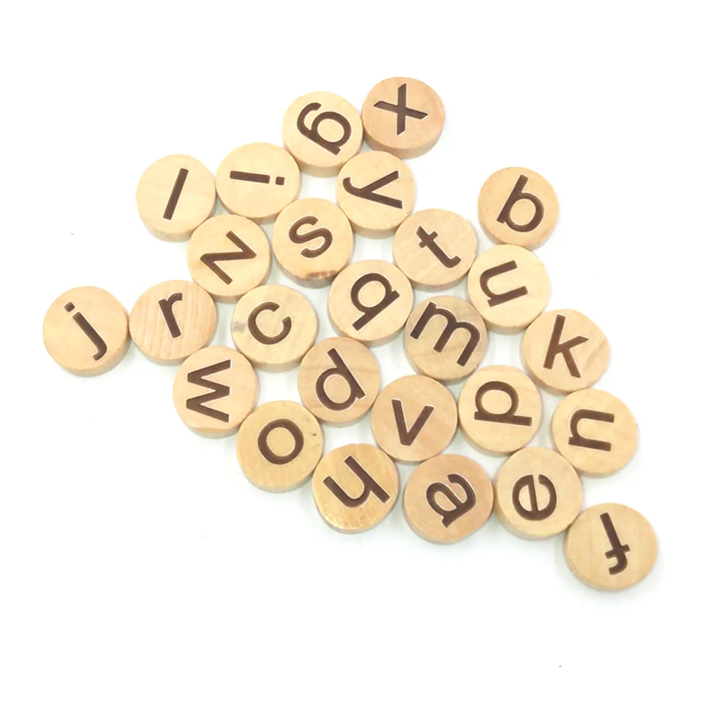 78pcs Small Letter Ornaments Round Wooden Chips Decorative Alphabets Pacthes Educational Handicraft Supplies