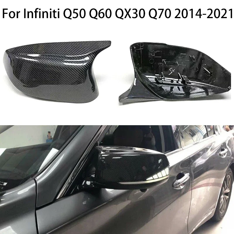 For Infiniti Q50 Q60 QX30 Q70 2014-2021 Car Door Wing Rearview Side Mirror Cover Cap Shell Replacement M Style Carbon fiber