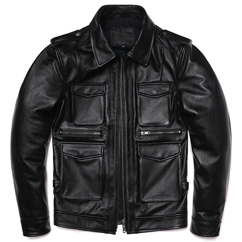 NEW M65 Style Black Genuine Leather Jacket Men Natural Cowhide Fashion Slim Coat Jackets Man