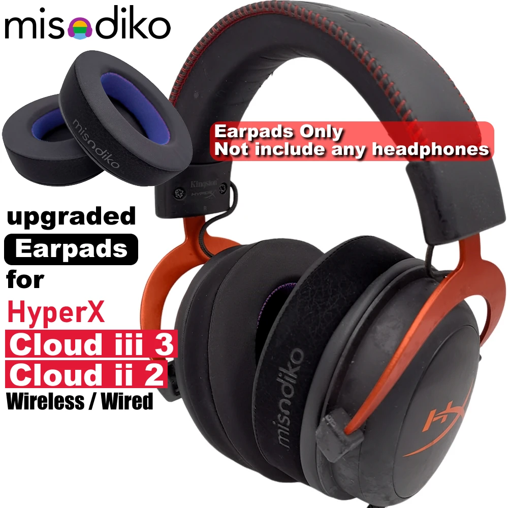 misodiko Ulepszone wymienne nauszniki do słuchawek bezprzewodowych/przewodowych HyperX Cloud III 3, II 2
