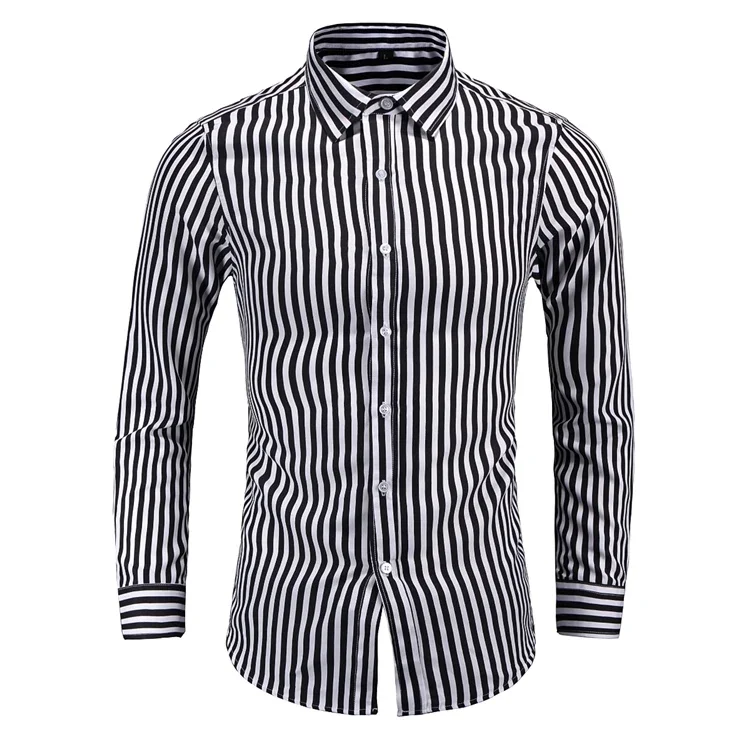 M-7XL Long Sleeve Red Black Striped Shirts For Men Classic Slim Fit Office Social Dress Shirt Mens Business Vintage Chemise Tops