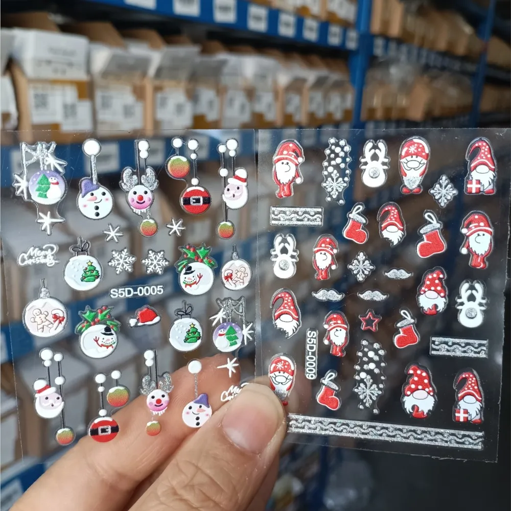 5D تنقش لامعة مسحوق عيد الميلاد مسمار الفن ملصقات الذهبي الفضة ندفة الثلج Bowknot تصميم الشارات ذاتية اللصق مانيكير المنزلق