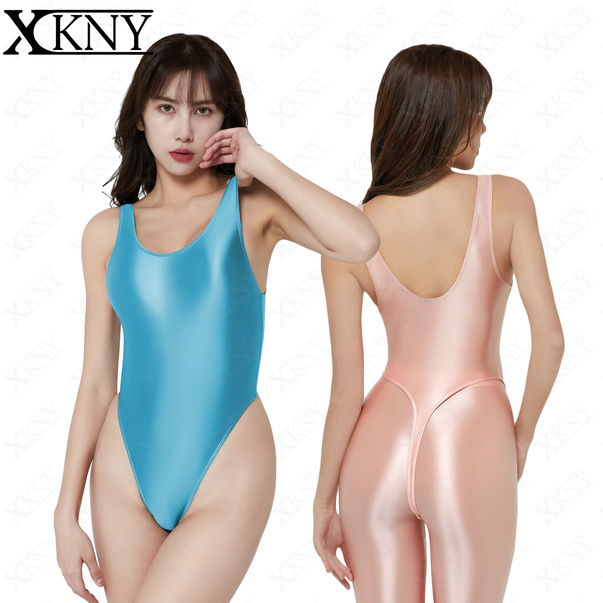 AMORESY Slim sexy swimsuit women's shiny tight elastic silky fashion T-shape swimsuit smooth XCKNY Glossiness Series swimsuit