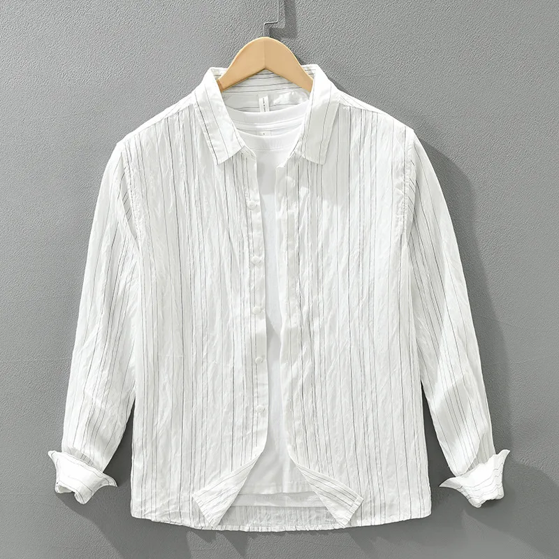 

Japanese trendy striped long-sleeve shirt for men, fashionable, versatile, literary, casual and loose-fit top
