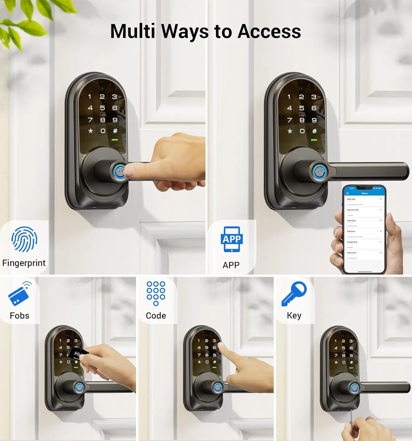 Veise RZ09 Smart Lock, 7-in-1 Keyless Entry with Handle Set, APP Control Fingerprint Deadbolt for Front Door