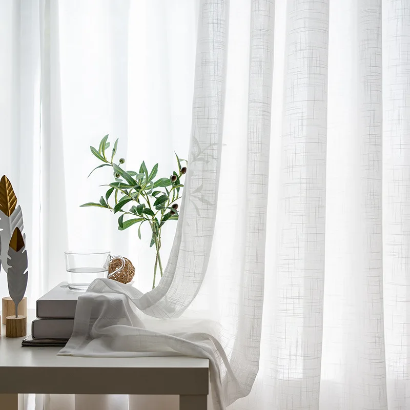 

Simple Nordic Style Curtain Gauze Plain White Cross Cotton Linen Screen Window Screen Bedroom Hotel Floating