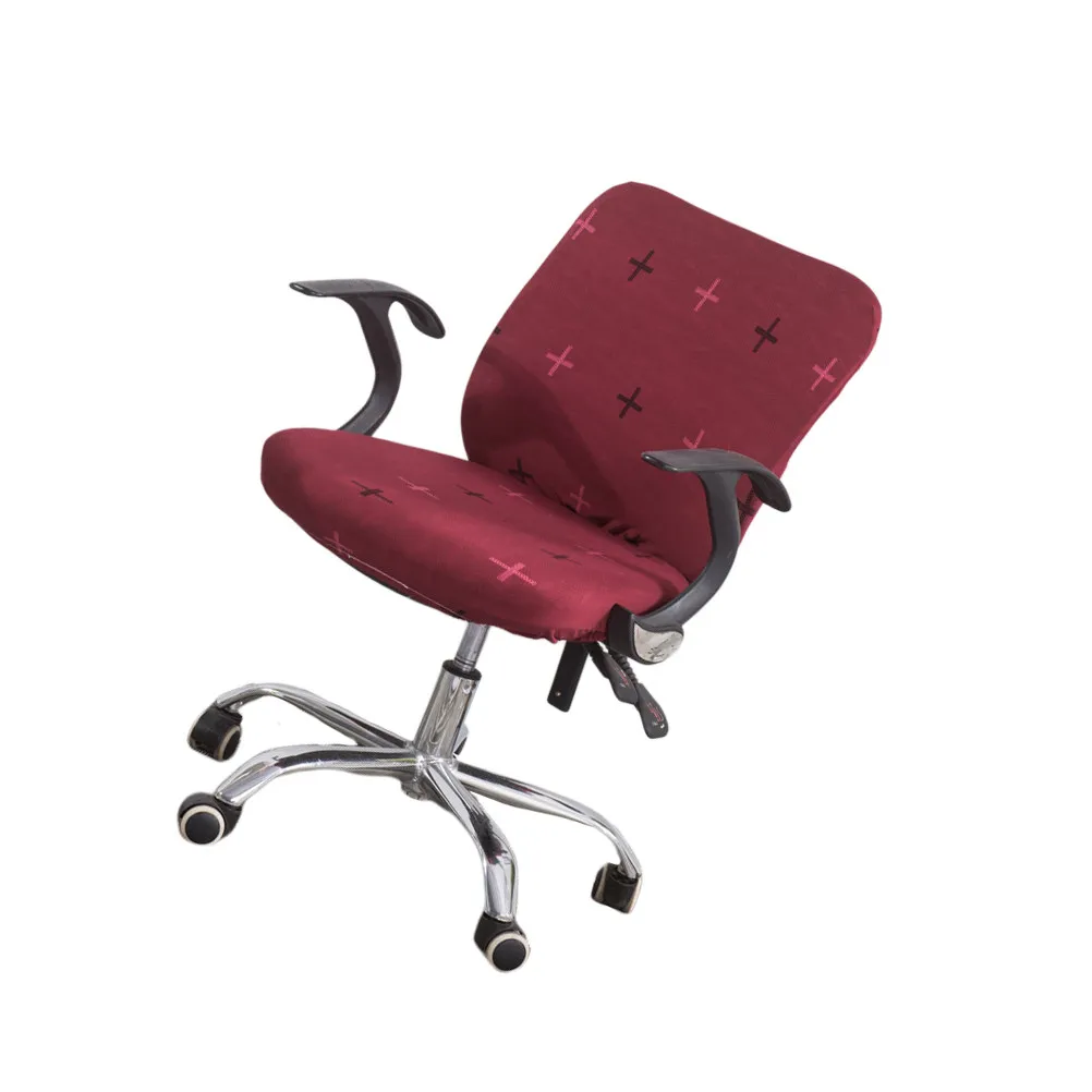 Deep Red Elastic Office Chair Cover Set – Stretchable, Machine Washable, Back Seat Protection Slipcover