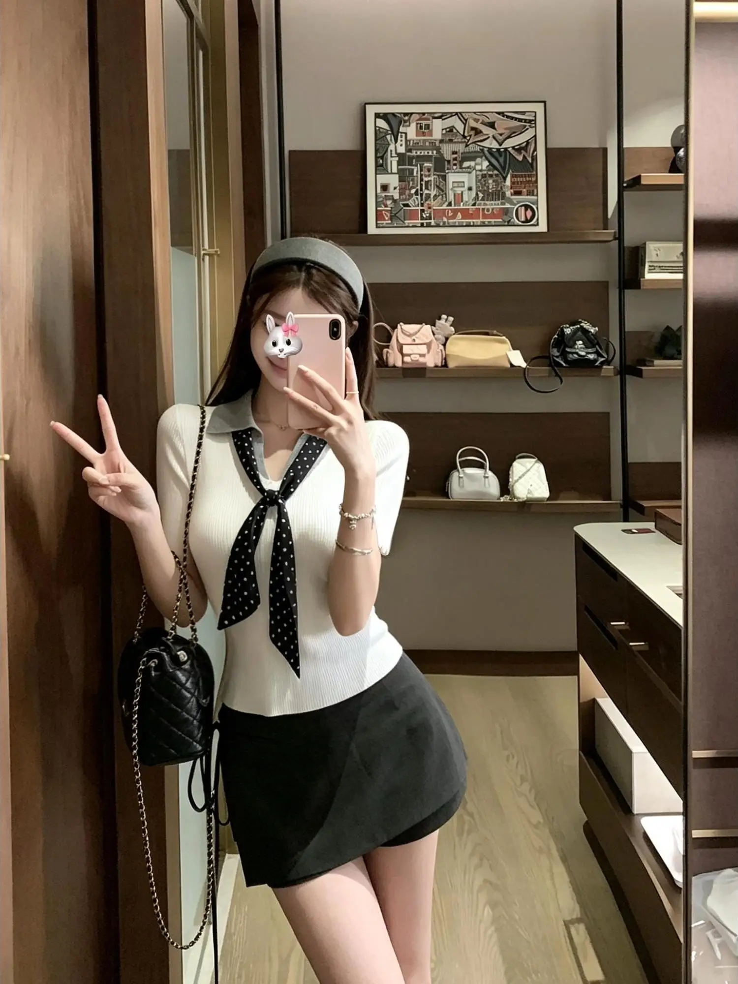 

Korean Style Neck Knitted Slim Fit Short Sleeve T-Shirt Women's Summer New Fashion Versatile Top Breathable Comfortable ...