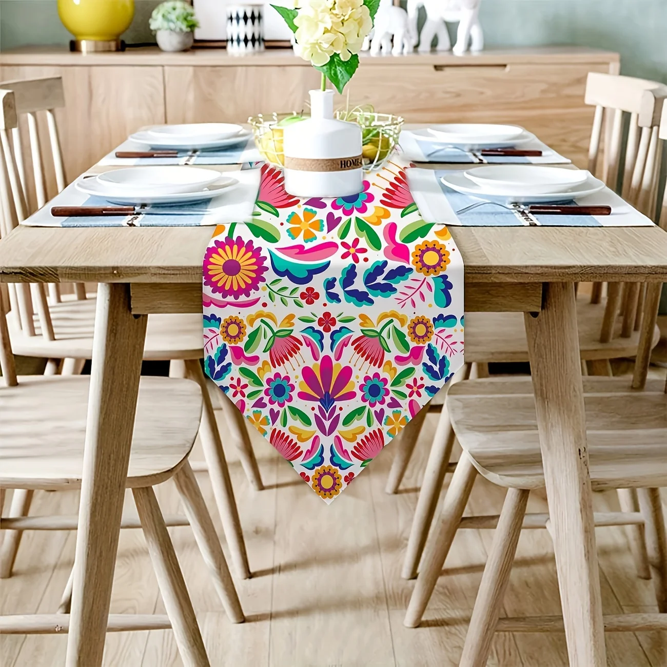 Mexican Festive Linen Table Runners Flower Bird Day of The Dead Holiday Party Decor Dia De Los Muertos Home Dining Table Decor